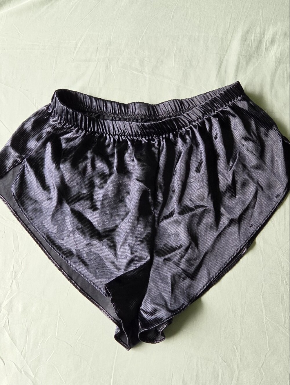 VTG 90s Frederick's of Hollywood Shiny Black Satin Tap Lounge Shorts Small